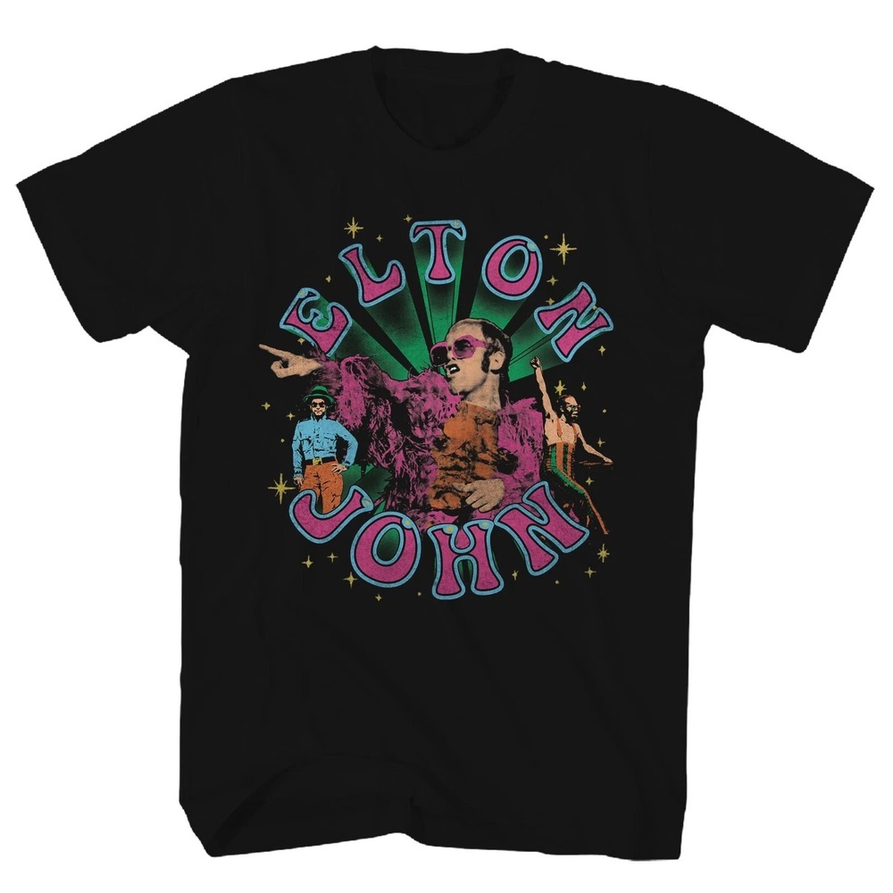 Elton John Images T Shirt Mens Rock And Roll Music Classic Band Tee New Black